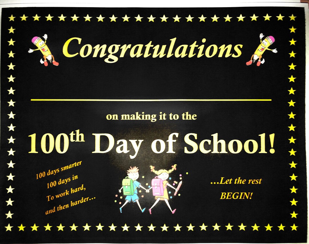 100th Day of School Certificate Printable - Etsy