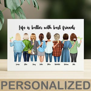 Cartão personalizado de melhores amigas - Cartão de amizade personalizado com nomes - Presente exclusivo para melhores amigas, aniversário de BFF, lembrança de irmã, esquadrão de meninas