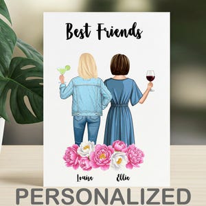 Personalisierte Best Friends Karte - Benutzerdefinierte Freundschaftsgeschenk - Einzigartiger BFF Geburtstag, Geschenk für jeden Anlass mit Namen & Charakteren