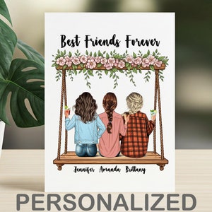 Téléchargement numérique de carte de meilleur ami, cadeau de meilleur ami d'image personnalisée, carte personnalisée personnalisée pour des amis, cadeau d'anniversaire de soeur, 1-4 filles