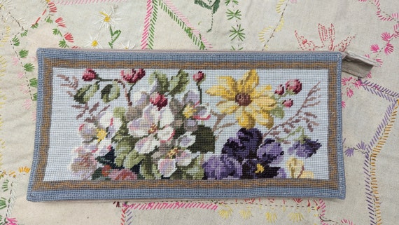 Imperial Elegance Needlepoint Clutch Purse - Flow… - image 1