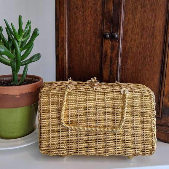 Vintage Metallic Gold Mini-Basket Purse