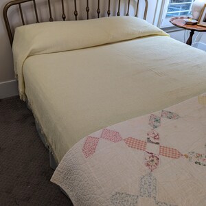 Vintage Chenille Bedspread Creamy Yellow  88" x  104" Cutter - Good for Sewing and Crafts