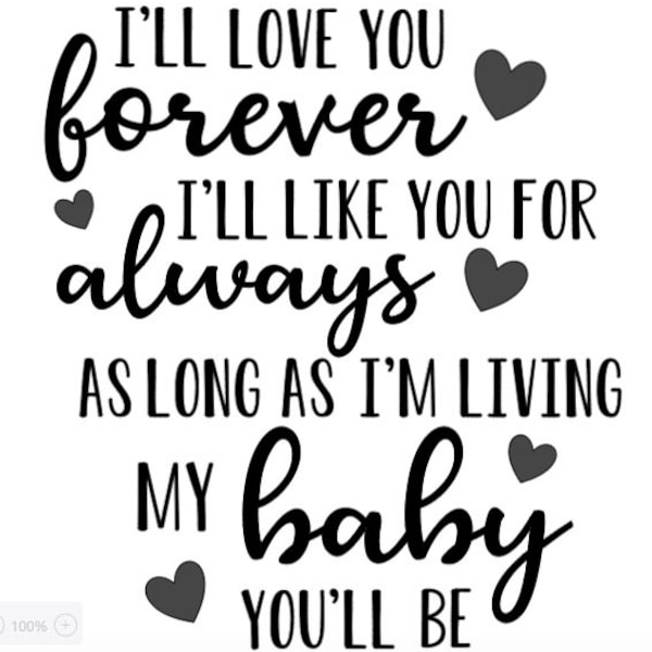 I'll love you forever, I'll like you for always, as long as I'm living my baby you'll be--CUT FILE