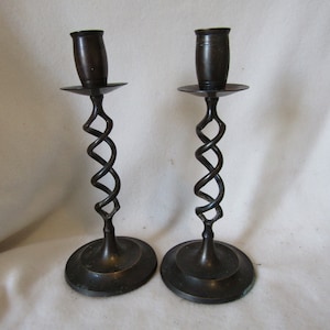 Candlesticks = Antique Pair Twisted Copper Bronze Candle Holders - Decorative candle holders
