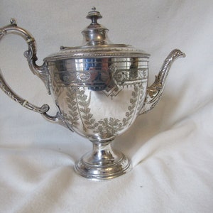 Tea Pot - Highly Decorated Large Tea Pot Stamped - Masonic engravings - Silver Coloured