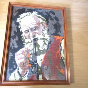 Framed Needle Point - "le fumeur de pipe - man with pipe - Wall hanging