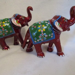 2 Hand painted Elephants - Indian Decorative Elephants - Good Luck Elephants
