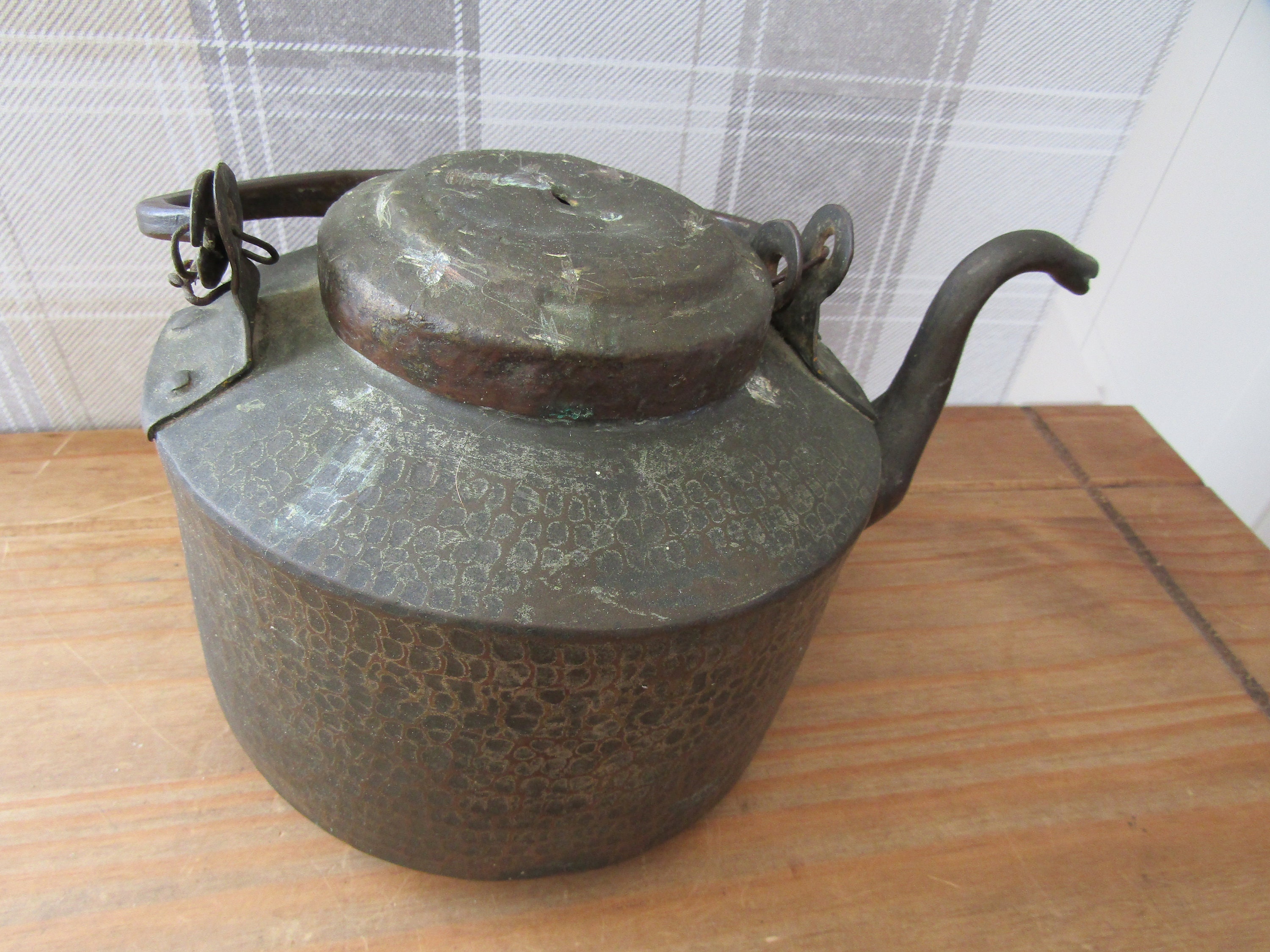 Antique Battered Kettle - Gypsy style - Copper Hanging Kettle - Open Fire Hanging Kettle