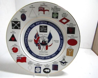 Commemorative Dunkirk Plate - 50th anniversary of Dunkirk - Army RAF Navy Units crests - Limited Edition