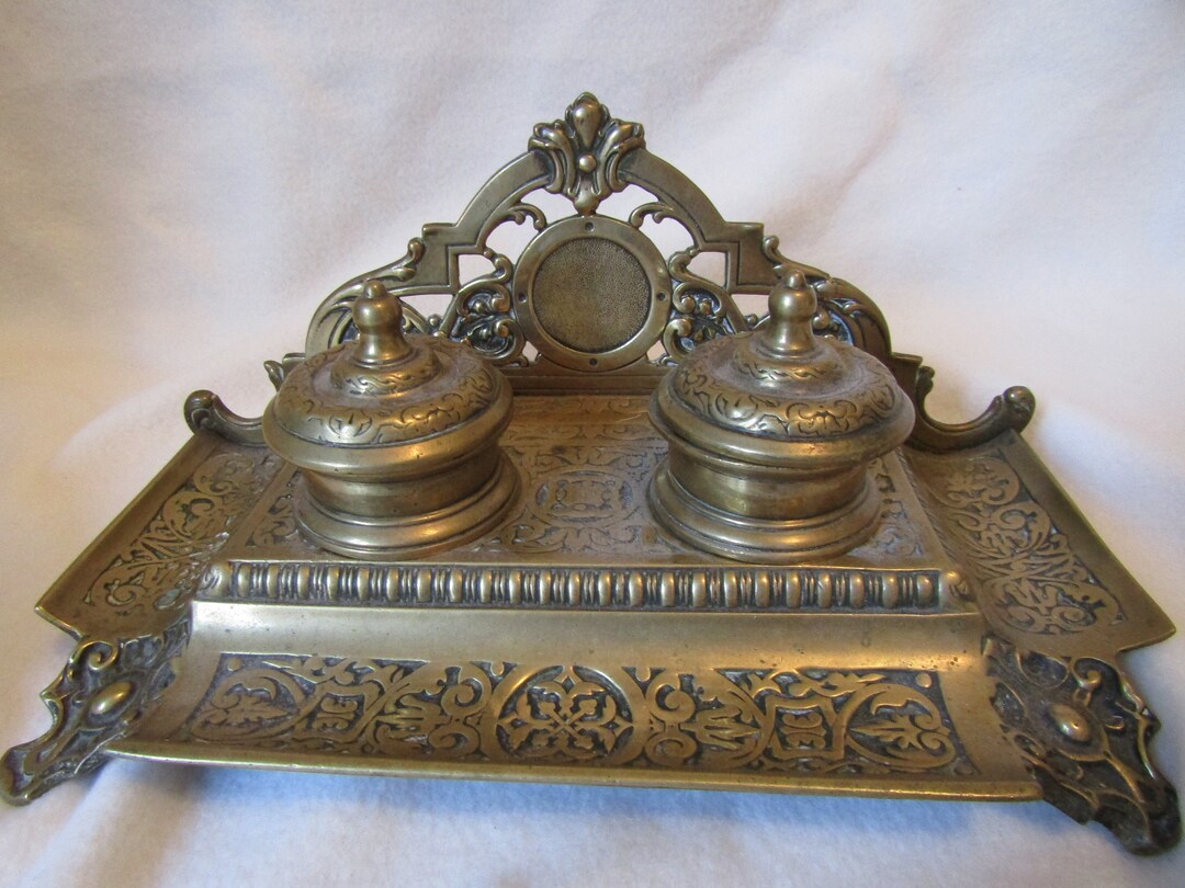 Inkwell - Antique Bronze BRASS Double Ink Well - Rare and Unique ...