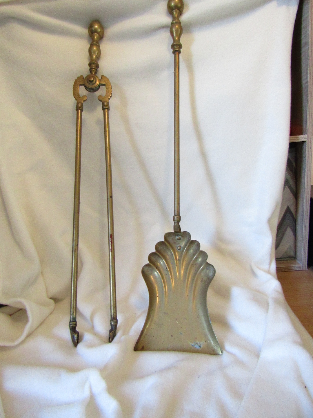 Very Large Fireplace Tools. Shovel and Tongs Brass Fire Shovel Etsy