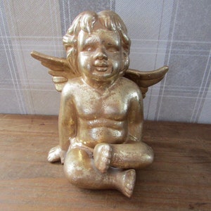 Golden Angel - Cherub Ceramic - Painted Gold Angel - Wings Angel