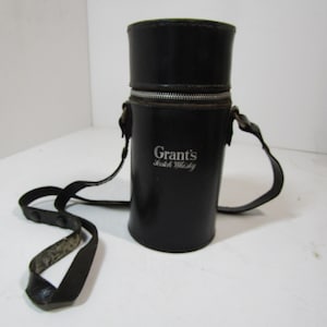 HUNTING FLASKS Scottish Grant's Whisky - 3 Bottles - Hide Leather - Zip Case - Hiking - camping Shooting Fishing Toddy Flasks circa 60s 70s