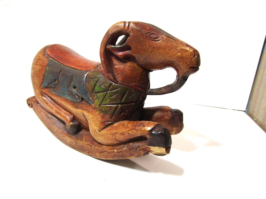 Vintage Hand-carved Solid Wood Rocking Goat – Hand-painted Folk Art ...