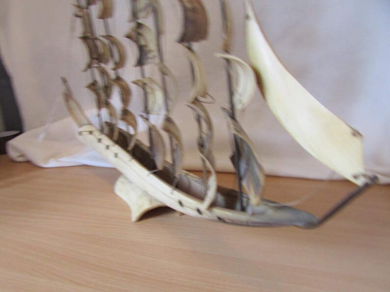 Antique Hand Made Boat Ship 20 Inches X 19 Inches Large1960 Horn Hand