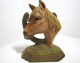 Cavallo in ghisa - Fermaporta - Vecchio e pesante fermaporta - Testa di stallone
