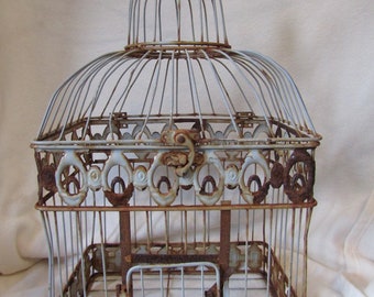 Antique French Birdcage - Wire Old Bird cage - Haning