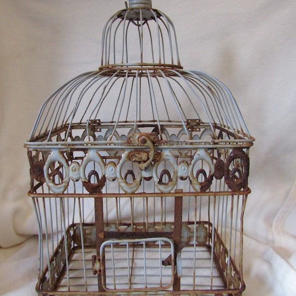 Cage à oiseaux ancienne, France - Ancienne cage à oiseaux en fil de fer - Haning