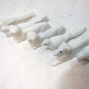 Set of knife rests - animals birds - white ceramic 7 dinner party cutlery table