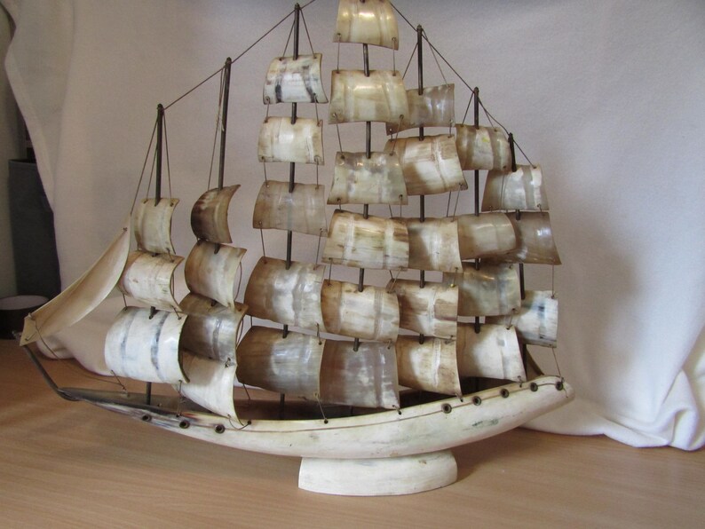 Antique Hand Made Boat Ship 20 Inches X 19 Inches Large1960 Horn Hand