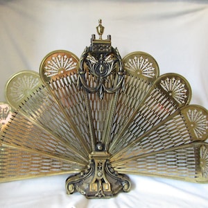 Fireplace Screen - Unique Vintage Peacock Style- Stunning Antique Brass Fire screen  -Victorian