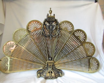 Fireplace Screen - Unique Vintage Peacock Style- Stunning Antique Brass Fire screen  -Victorian