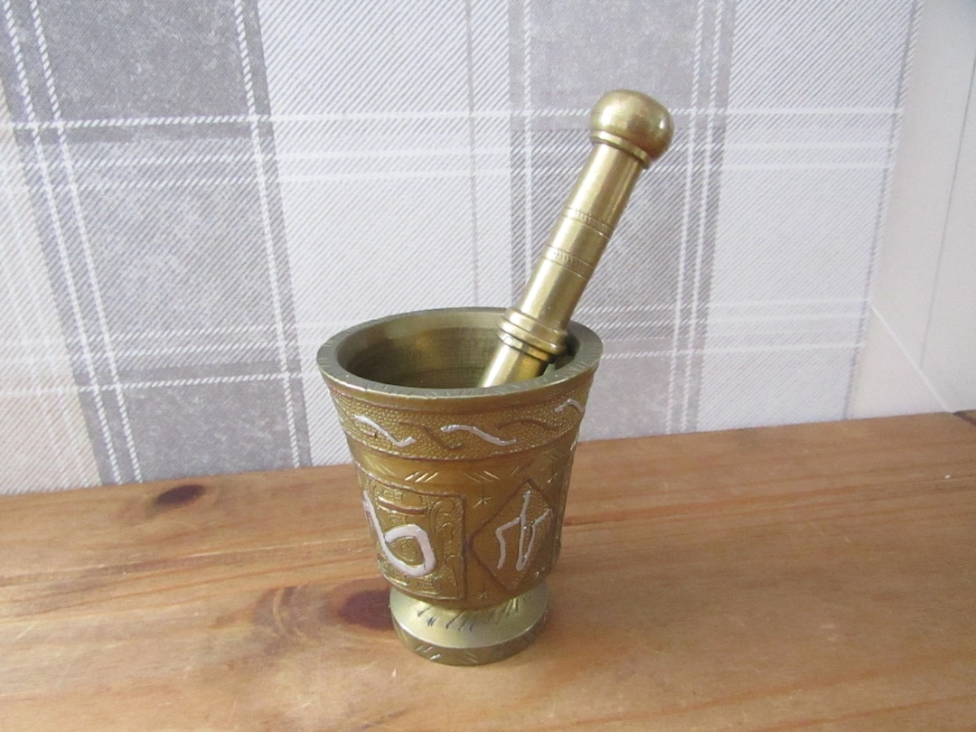 Arabic Pestel and Mortar Antique Vintage HEAVY Inlaid With Copper & Silver Metal Etsy