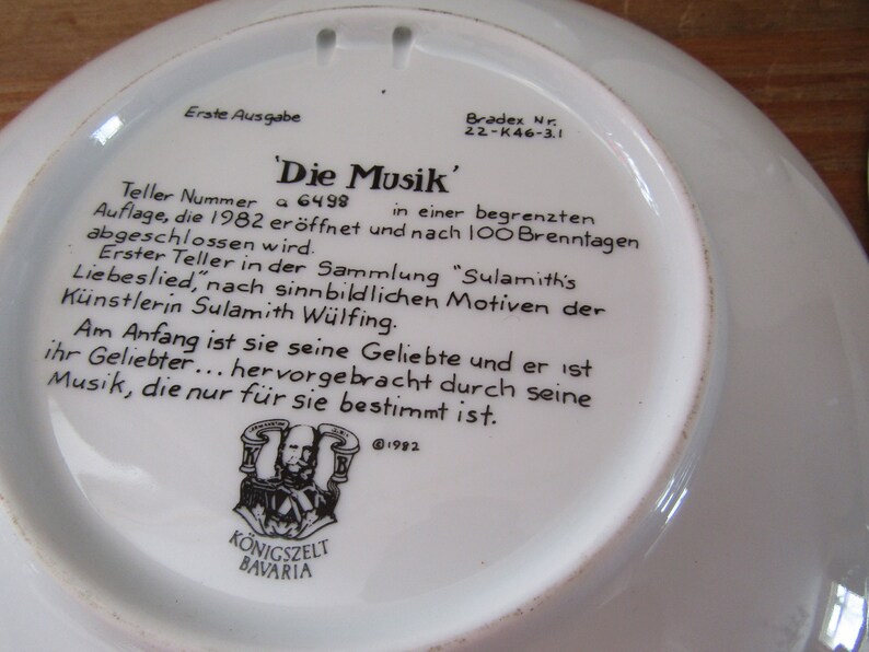 German Porcelain Plates Konigszelt Porcelain Limited editions and First Edition image 8