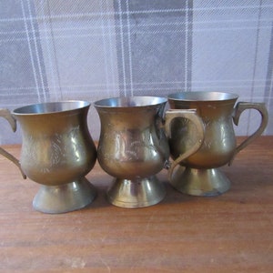 Mini Brass Tankards - Indian Brass Tankards - 3 decorated mugs