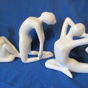 Yoga - 3 Ballerina Yoga Pose Ornaments Figures - Ceramic Naked Ladies - Exercise