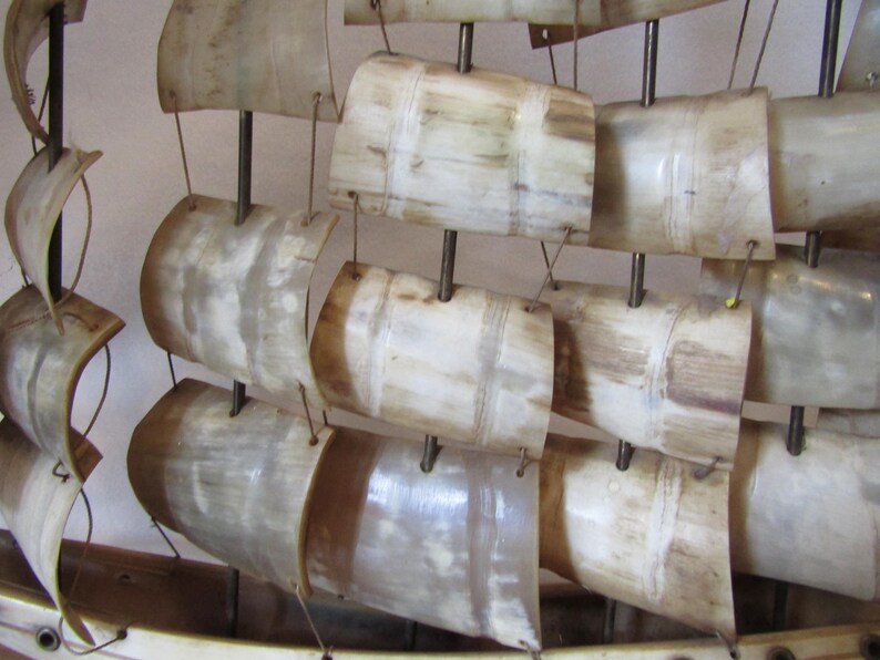 Antique Hand Made Boat Ship 20 Inches X 19 Inches Large1960 Horn Hand