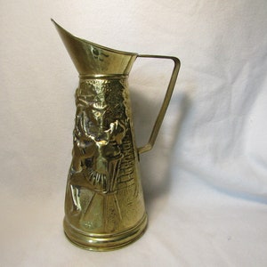 VINTAGE Brass pitcher - Pub scene - Old pitcher - Drink container