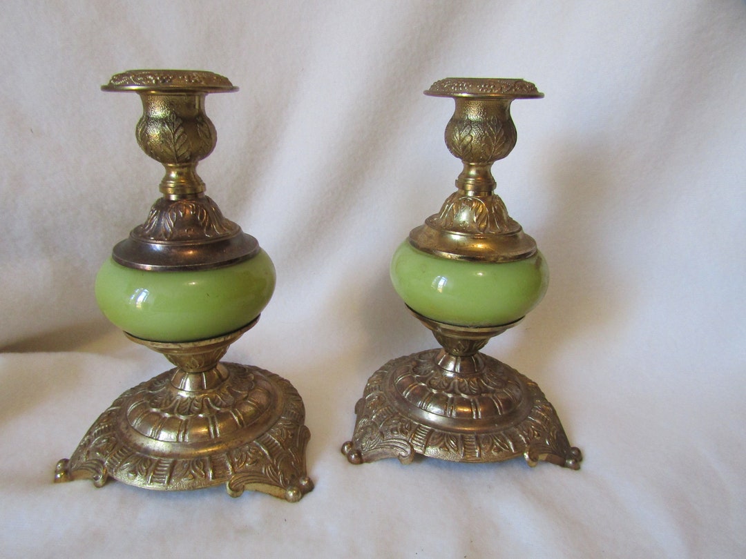 Brass and Onyx Candlestick Holders Vintage French Design Etsy