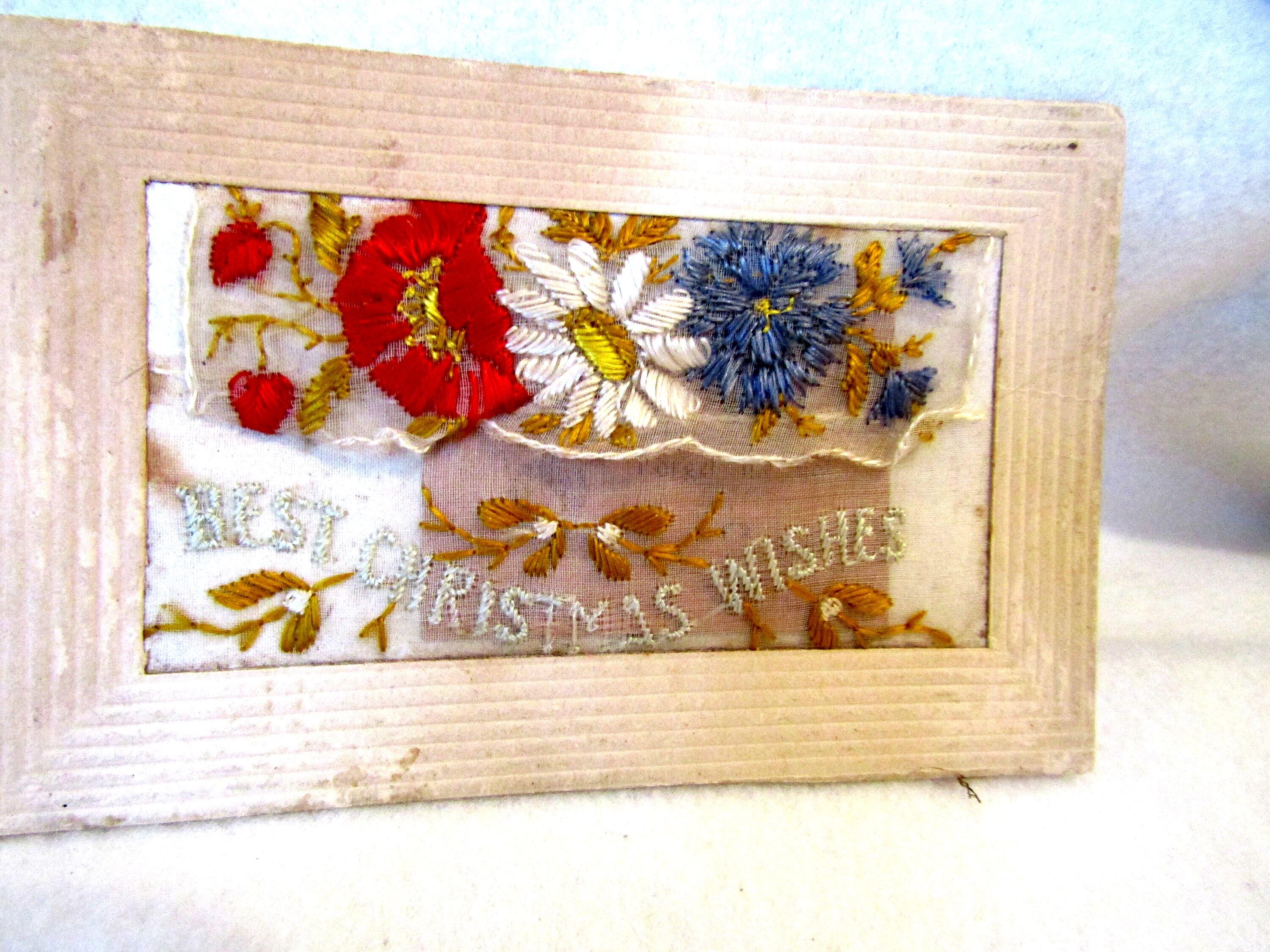★１９１８年＊アメリカ軍＊ヨーロッパ・西部戦線＊フランス刺繍入り絵葉書（実物） 2 WW1 French Postcards - Embroidery - World War 1 - 1914