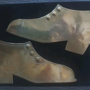 Pair of antique brass shoes- trench art - flat in profile