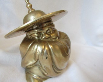 Antique Chinese figure - Brass - Unique Figure under hat - Chinese Monk figure - Buddha