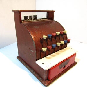 Vintage 1950s - Toy cash register - Till - Made by Codeg - Metal 19cm tall