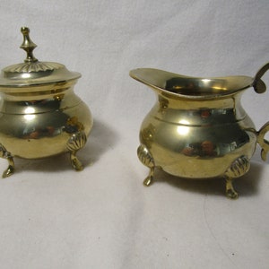 Sugar Cream Bowls -Vintage Cream and Sugar Bowl - Creamer - Footed Bowls - Brass Silver Plate - Milk Jug