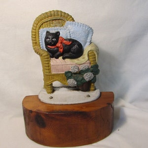 Tope de Puerta Vintage - Gato - Hierro fundido montado sobre Madera - Pieza pesada