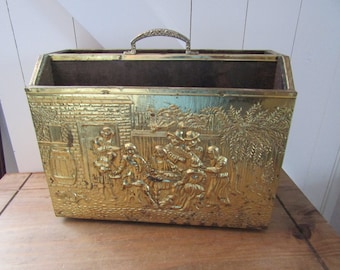 Vintage Brass Magazine Rack - Old Brass newspaper rack - Magazine storage