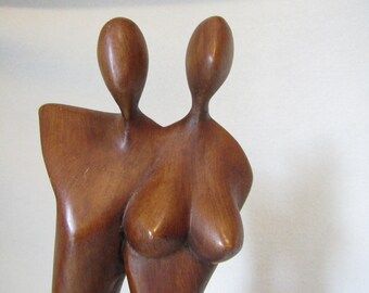 Very Tall Sculpture - Wooden lovers - Vintage wood figure - Romantic - Vintage figure - Price Reduced