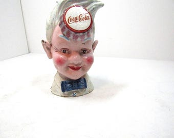 Vintage Cast Iron Coca Cola Bank Sprite Boy Coke Pixie 50's