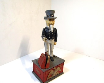 Ole Puffer Bulldog Cigar Cast Iron Mechanical Bank, 5 Cent Cigar