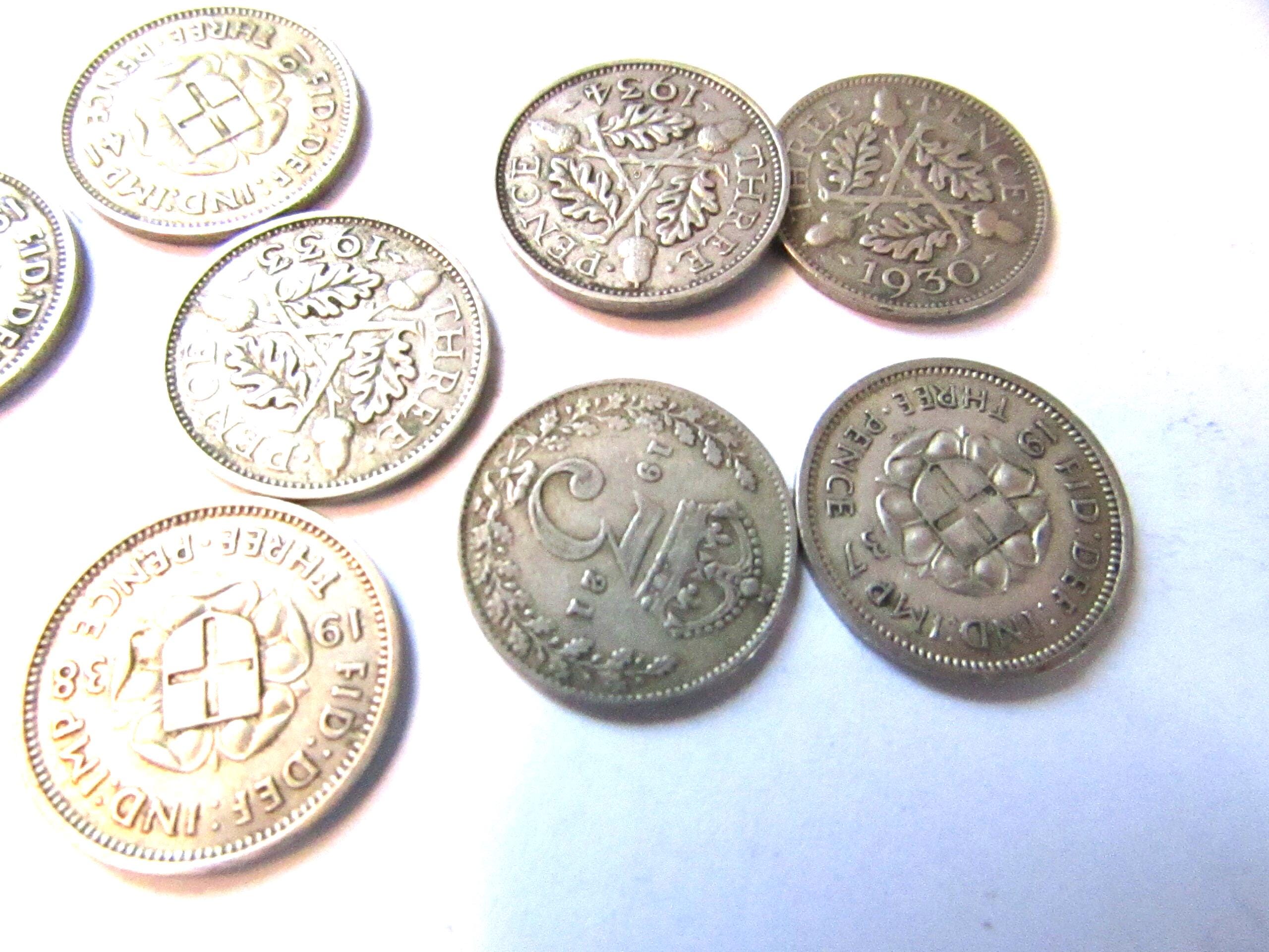 Coins - British Silver Threepence - Silver currency British - 3d coins - Collectible