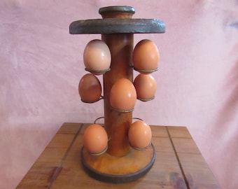 Kitchen Utensil Home Made Egg Holder and Timer - Textile Spool - Antique Home Made Egg Timer and Holder