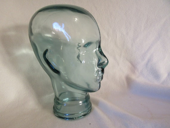 ガラス製 マネキン ヘッド インテリア ディスプレイ 頭部 青 ガラス製