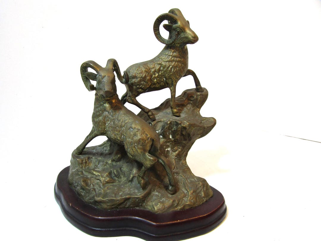 Mountain Goats on Rock - Brass Vintage Goats - Sheep - Rams - Animals ...