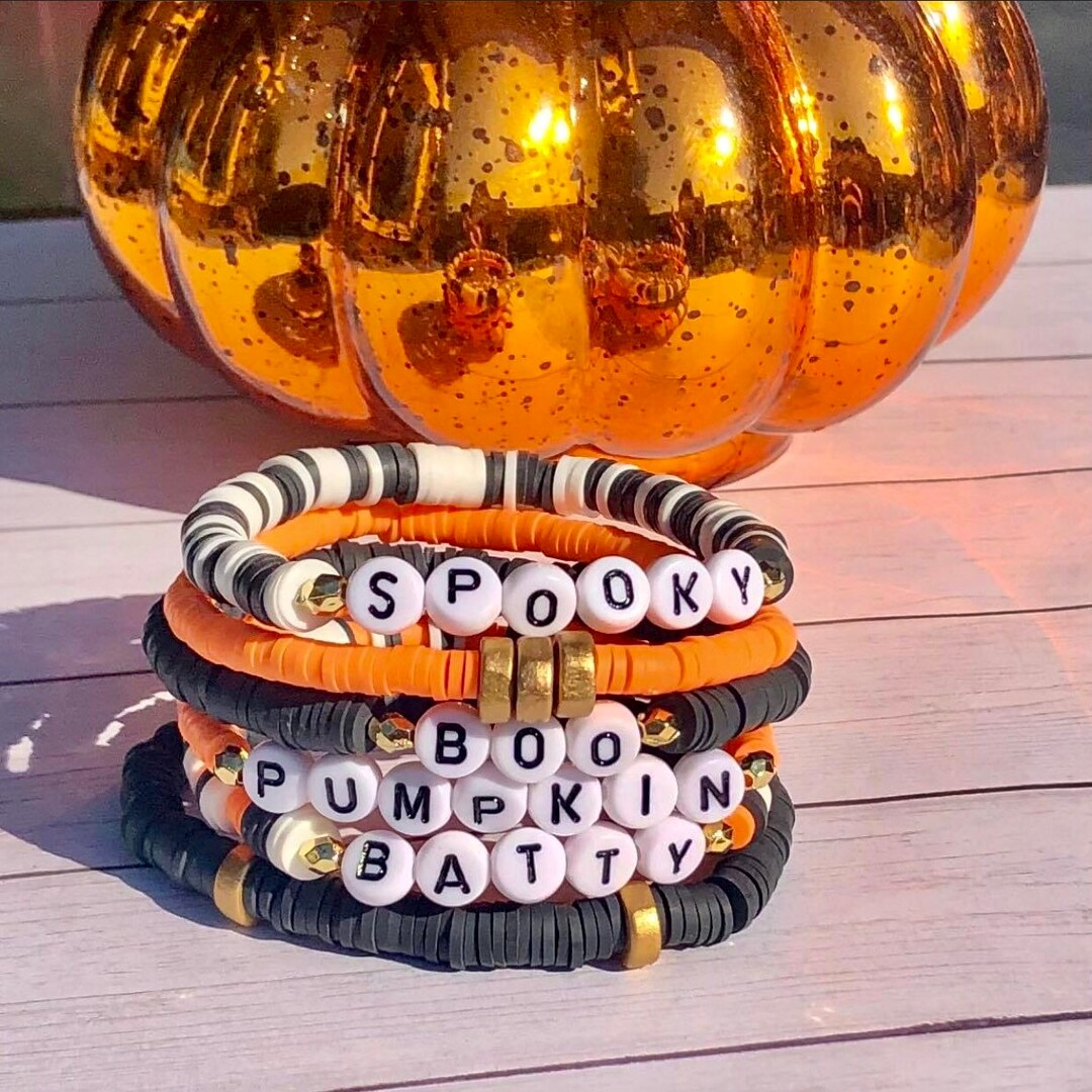 Halloween Bracelets/pumpkin/boo/heishi Clay Bracelet/set of 3 Etsy