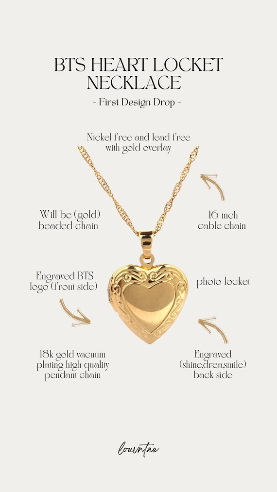 BTS Heart Locket Necklace Luxury Jewelry Photo Locket Shine Dream Smile Engraved